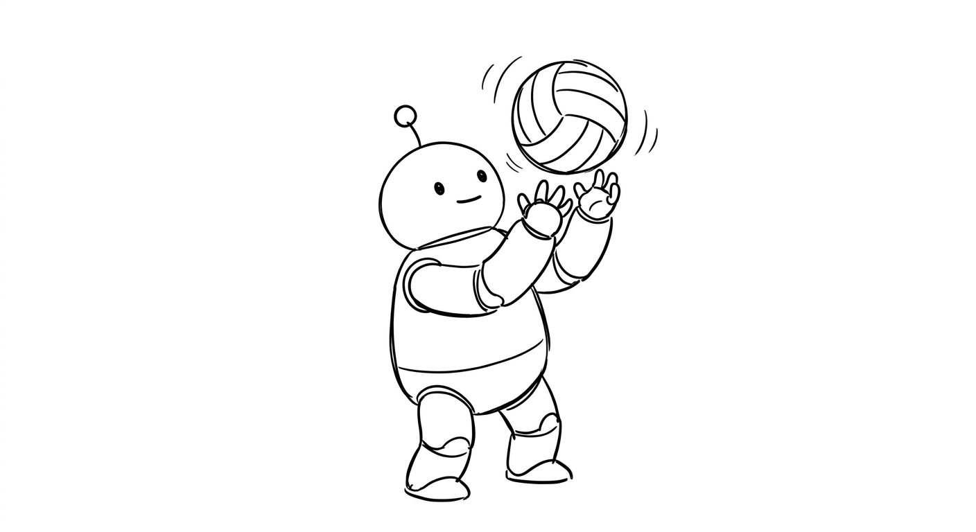 バレーボールをトスするＥｔｈｏｓのロボットキャラクター